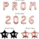 4 x Prom 2026 Balloons Decorations, 16 Inch Foil Letter Number Balloons with 18 Inch Black Rose Gold Star Balloons for High School College Graduation Gift Retirement Ins Photo Party Supplies