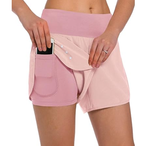 Ksmien Women's 2 in 1 Running Shorts - Lightweight Athletic Workout Gym Yoga Shorts Liner with Phone Pockets
(Size M)