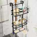 SWTYMIKI Over the Door Shower Caddy - 3 Tier Adjustable Shower Organizer Hanging with Soap Holder, No Drilling Stainless Steel Bathroom Rack Hanging for Body Wash, Shampoo, Soap, Razor, Black