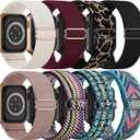 8 Pack Stretchy Solo Loop Band Compatible with Apple Watch Bands for Women Men 40mm 38mm 41mm 42mm 44mm 45mm 46mm 49mm, Nylon Braided Strap for iWatch Series 11 10 9 8 7 6 SE 5 4 3 Ultra 3 Ultra 2 (Black/Pink/Red/Starlight/Boho Green/Green Arrow/Boho Rainbow/Yellow Leopard)