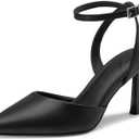 Athlefit Women's Closed Pointed Toe 3 Inch High Heels Ankle Strap Stiletto Heel Wedding Party Dress Pumps Shoes 6.5, Black Pu