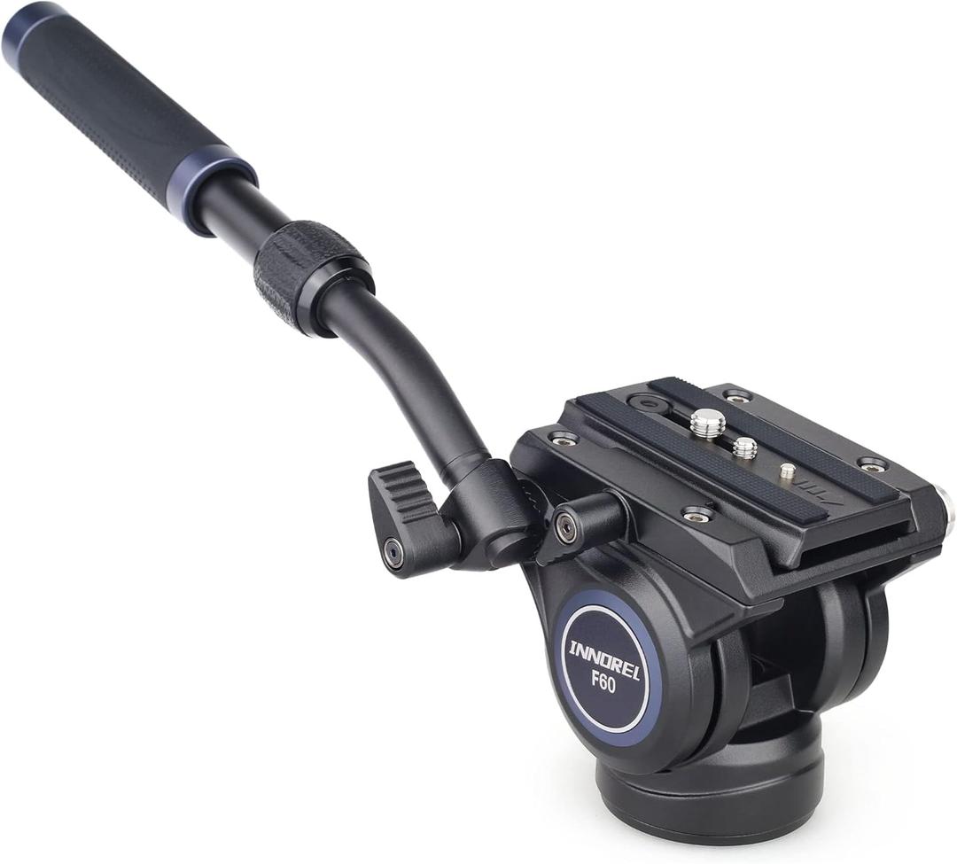 Video Camera Tripod Fluid Head-INNOREL F60, Professional Drag Pan Panoramic Fluid Head with 1/4" and 3/8" Screws Sliding Plate for DSLR Cameras, Camcorders, TelescopeMonopod, Max Load 22lbs (F60)