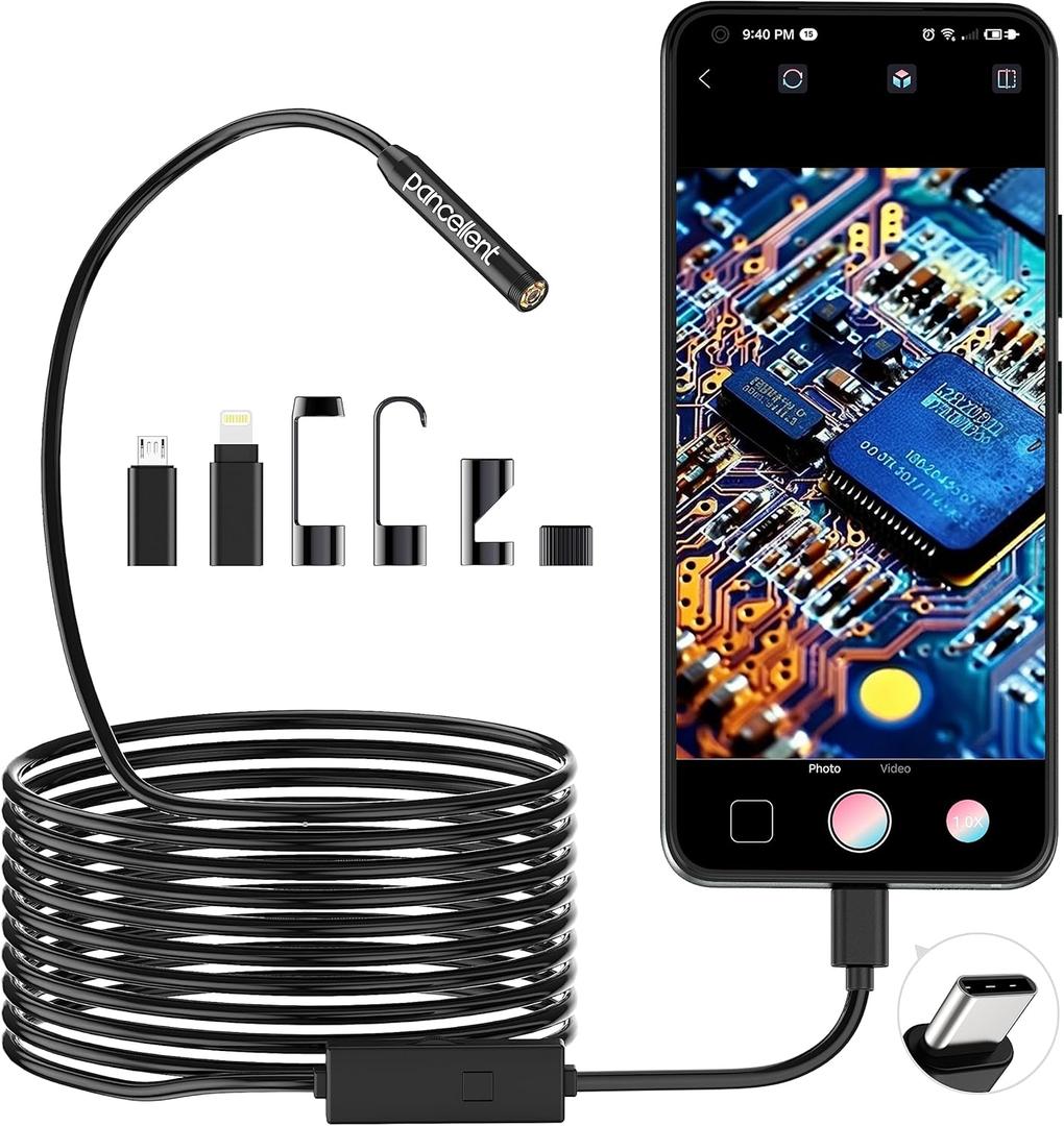 1920P Endoscope Snake Inspection Camera, Lightswim Type C Borescope, Scope Camera with 8 LED Lights for Android and iOS Smartphone, iPhone, iPad, Samsung (16.5 FT/5M)