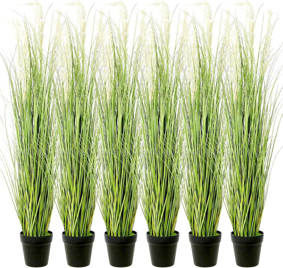 6 Pack 4 ft Tall Artificial Grass Plant Fake Pampas Grass in Pot Large Faux Floor Plants Potted Artificial Greenery for Indoor Outdoor Garden Home Bathroom Office Room Housewarming Wedding Decoration