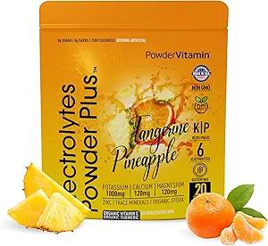 PowerVitamin Electrolytes Powder Packets - Tangerine Pineapple - Keto Electrolytes for Daily Energy - Hydration Powder with 1000mg Potassium, 120mg Magnesium, Zero Calories - 30 Hydration Packets