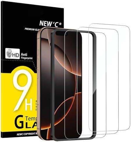NEW'C 3 Pack Designed for iPhone 17/17 Pro,iPhone 16 Pro Screen Protector (6.3 inches), Enhanced Tempered Glass Protection with easy installation tool included, Case Friendly