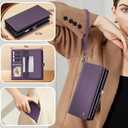 For Wallet Case Compatible with Samsumg Galaxy S24 Plus Multi-Function Detachable 2 in 1 Magnetic Phone Case Wallet,Flip Strap Zipper Card Holder Phone Case with Shoulder Straps (Purple)