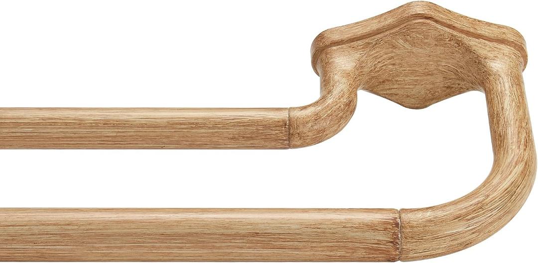 Light Wood Grain Double Curtain Rods For Windows 48-88 Inch,Heavy Duty Double Curtain Rod with Aluminum Finials and Bracket,Adjustable Double Window Rods For Blackout Or Room Darkening Panels