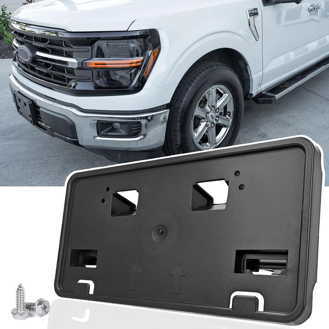 Front License Plate Frame for 2024 2025 2026 Ford F150 5.0L Models Without Tremor Package Immersion Heater & Bumper Trim Front Bumper License Plate Holder Mounting Bracket Replace# RL3Z17A385AA