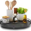 13" Lazy Susan Turntable Organizer for Table Top, Round Wooden Lazy Susan for Cabinet Kitchen Decor Centerpieces Coffee Table, Storage Condiments Spices, Bathroom Vanity Tray for Soap, Black