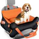 29.5"x19.7"x9.8" Dog Car Seat for Middle Dogs & Cats with Leash, Water-Resistant Faux Leather Booster Car Seat with Side Pocket for Summer Travel, Dog Bed for SUV, Truck with Bone Decor (Medium, Orange & Black)
