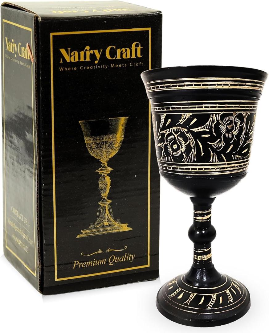 Solid Brass Vintage Chalic Goblet Medieval Handmade Decorative WineGlass Communion Cup with Royal Embossed Design 1Pcs (Without Box, Floral Black) Solid Brass Vintage Chalic Goblet Medieval Handmade Decorative WineGlass Communion Cup with Royal Embossed Design 1Pcs (Without Box, Floral Black)