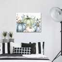 Fall Canvas Wall Art - Eucalyptus Leaf Thanksgiving Pumpkin Patch - Modern Wall Decor Gallery Canvas Wraps Giclee Print Stretched and Framed Ready to Hang - 12" x 16" (Sky Blue White)