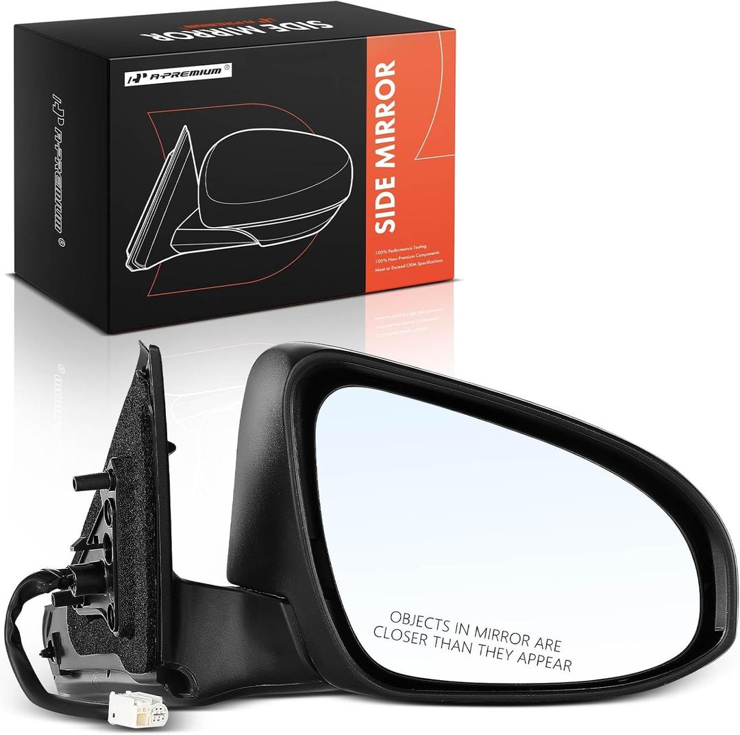 A-Premium Passenger Side Power Door Mirror - Compatible with Toyota Camry 2015 2016 2017 - Heated Manual Folding Black Outside Rear View Mirror