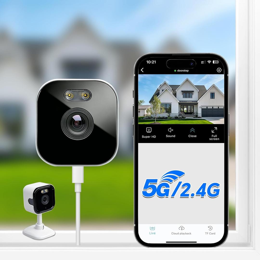 3MP 2K Window Camera, 2.4GHz & 5GHz WiFi Indoor Cameras for Home Security with Anti-Glare Full-Color Night Vision, AI Person & Motion Detection, 24/7 Recording, Two-Way Audio, Easy & Quick Install (1 Pack)