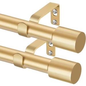TONIAL Curtain Rods 2 pack, Telescoping Splicing 3/4 Drapery Rod 32 to 86 Inch(2.6 to 7.2 ft), Decorative Single Curtain Rods for Windows with Modern Cap Finial, Antique Gold