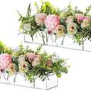 Rectangular Acrylic Vases for Centerpieces, 16 Inches Long Floral Vase with Holes for Flowers, Clear Rectangle Box Tray for Roses Modern Flower Arranger for Wedding Home Dining Table Decor, 2pcs