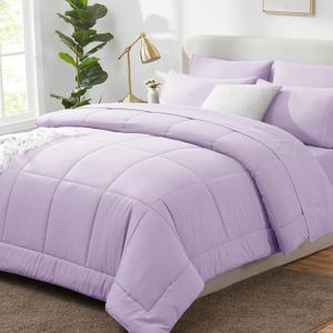 CozyLux Full Size Comforter Sets Lavender, 7 Pieces Bed in a Bag, Light Purple Comforter Full Size, All Season Bedding Sets with Stitch Quilted Comforter, Flat Sheet, Fitted Sheet, Pillowcases