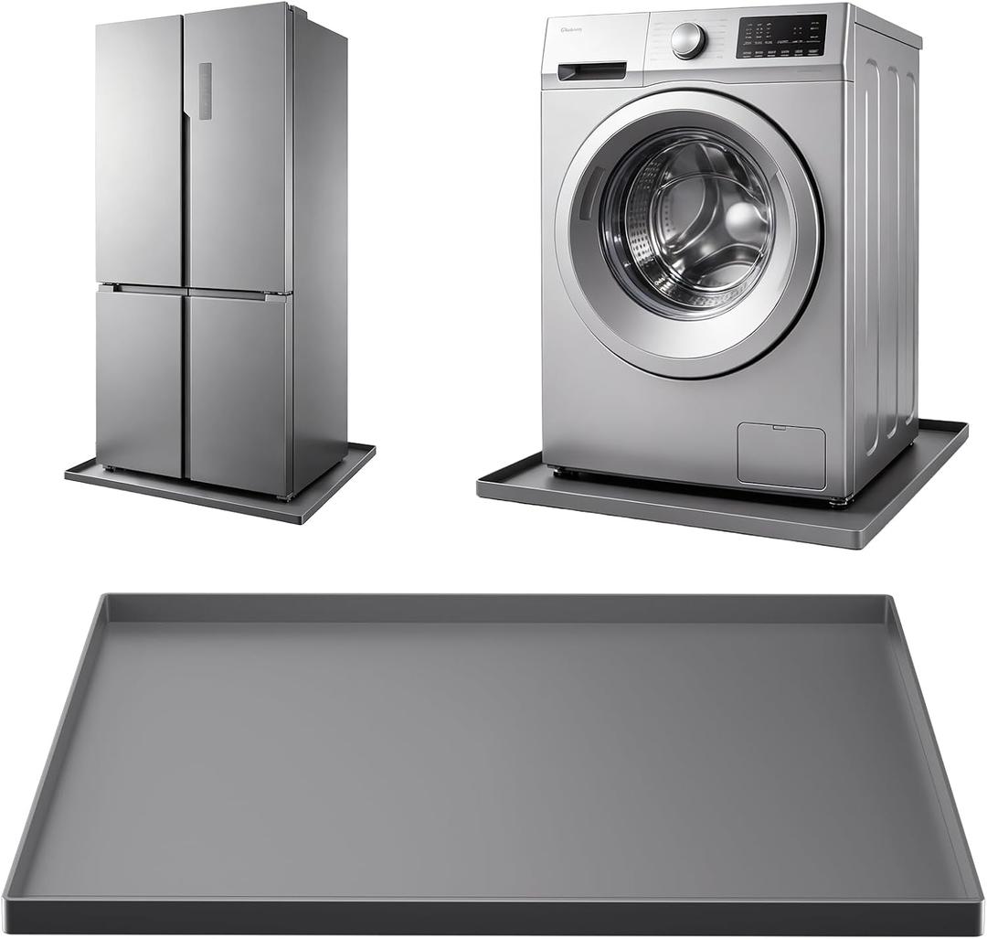 Silicone Fridge & Washing Machine Mat 27"x27"x0.8" Non-Slip Spill-Proof Floor Protector with Raised Edges for Mini Fridge, Dishwasher, Pet Bowls, Dark Gray
