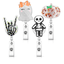 4 Pieces Halloween Retractable Badge Reel Acrylic Ghost Pumpkin Badge Holder Nurse ID Badge Holder with Alligator Clip Glitter Halloween Decorative Badge Reel for Student Teacher Doctor Nurse