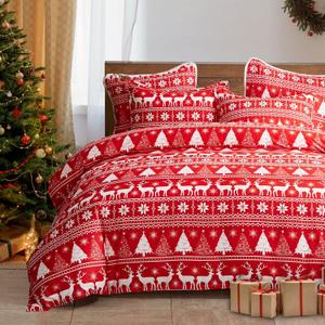 UOZZI BEDDING Christmas Duvet Cover Set Queen Size with Red White Snowflake and Deers Christmas Trees Holiday Style Duvet Cover Set Queen (1 Duvet Cover + 2 Pillow Shams) for New Year Gift Choice
