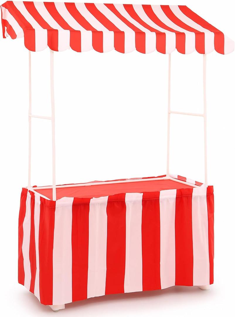 Colingmill Carnival Tablet Tent Kit Circus Party Decoration Include Tabletop Hut, Tent Canopy, Stripe Table Skirts, Tablecloth for Carnival Party Supplies Decorations(Red and White), 55 X 53 X 23 Inches