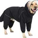 Dog Raincoat for Medium Large Dogs,rain Jacket Coat, Full Leg Coverage Waterproof Rain Suit with Detachable Hood & Tail, Reflective Strips, Snag-Free Top Zipper (Black for Boy, X-Large)