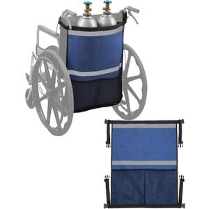 Oxygen Tank Holder for Wheelchairs, Walkers & Scooters - Reflective Straps, Quick-Release, Quick-Dry Easy-Clean - Fits D/E Small Cylinders（2, Blue)
