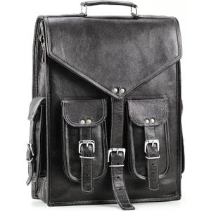 Handmade World Black Vintage Leather Backpack Laptop Messenger Bag Rucksack Sling for Men and Women (12" x 16")