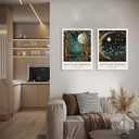 William Morris Canvas Wall Art Set of 2, Vintage Moon & Stars Posters Prints Painting Art, Framed Botanical Art Wall Decor for Bedroom Kitchen Living Room Office 12x16 Inch