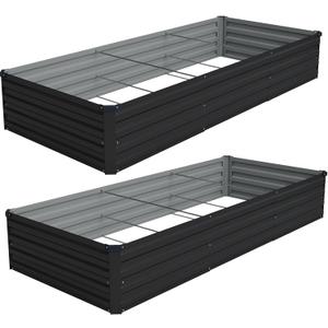 Vengarus 2 Pack 9x3x1FT Galvanized Raised Garden Bed Kit, Outdoor Metal Planter Box for Vegetables, Rectangular Steel Container, Easy Assembly (Black)