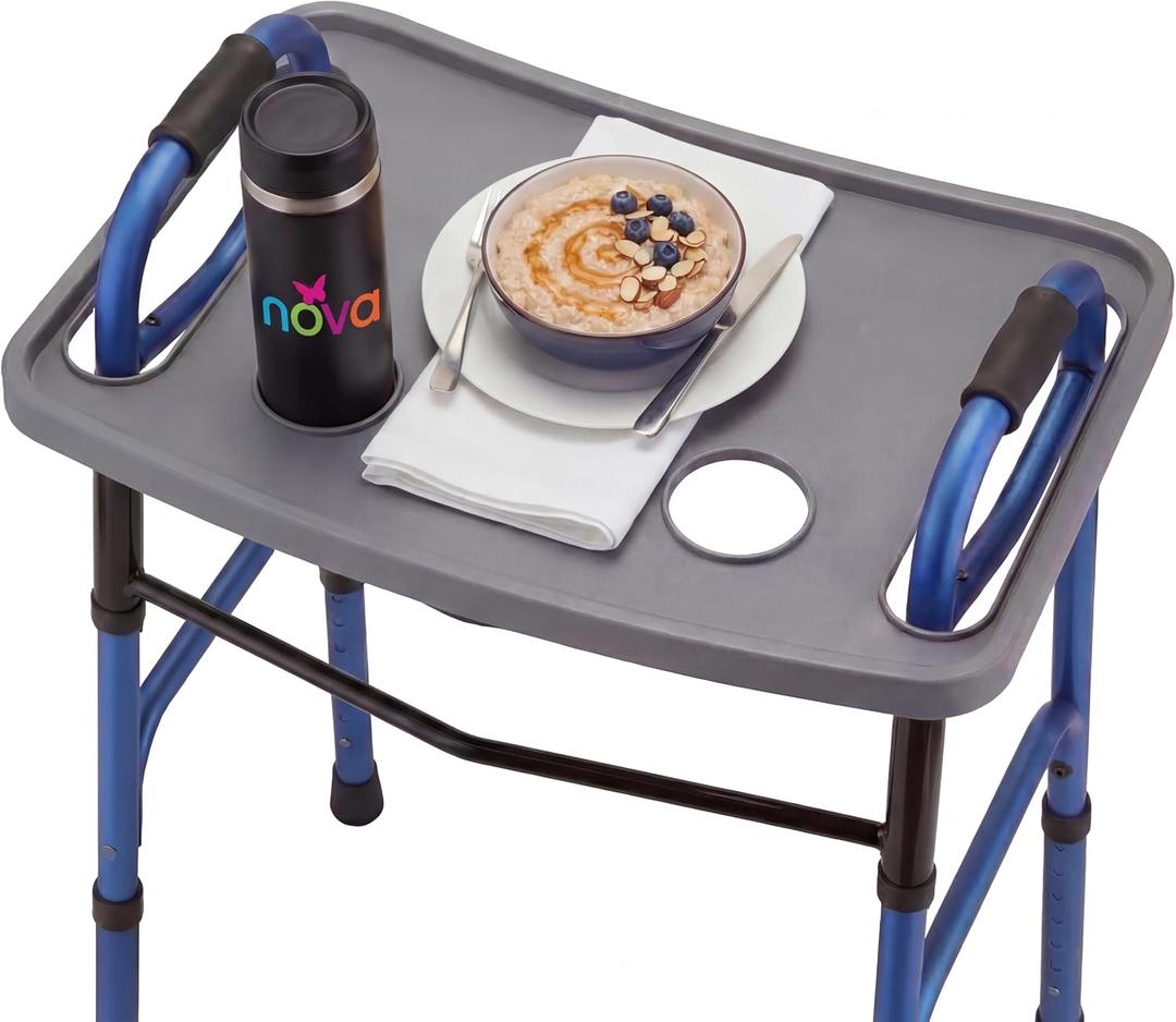 NOVA Walker Tray, Food Tray with 2 Cup Holders for Folding Walker, Fits on Most Folding Walkers, 1 Count (Pack of 1)