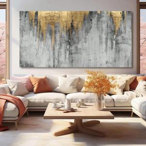 Grey Abstract Canvas Wall Art for Living Room Modern Gold Painting Large Wall Pictures Prints for Bedroom Wall Decor 40x80cm(16x31in Withframe