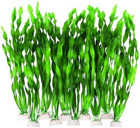 AQUANEAT Fish Tank Artificial Plants, Aquarium Plastic Seaweed Decorations, 11.75Inch Tall Fake Green Accessories, 10 Packs