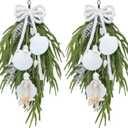 2 Pcs 22'' Christmas Teardrop Swag Coastal Christmas Decor Beach Decoration with Norfolk Pine Seashells Starfish Wreath for Outdoor Front Door Mentle Fireplace