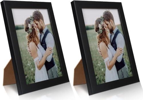 PECULA 2 Pack 5x7 Picture Frame, Black Picture Frame for Wall and Tabletop Display, Resistant Plastic Clear Plexiglass for Vertical or Horizontal Display