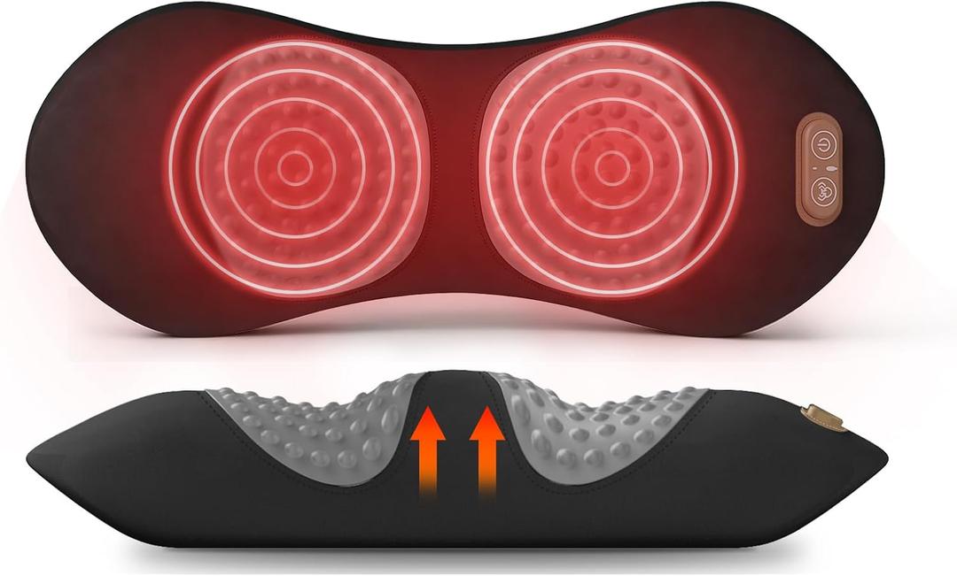 Etatsen 3-in-1 Back Massager with Heat, Vibration & Traction, Triple Fusion Back Massager for Bed and Chair, Electric Lumbar Support Pillow for Lower Back Comfort and Spine Support