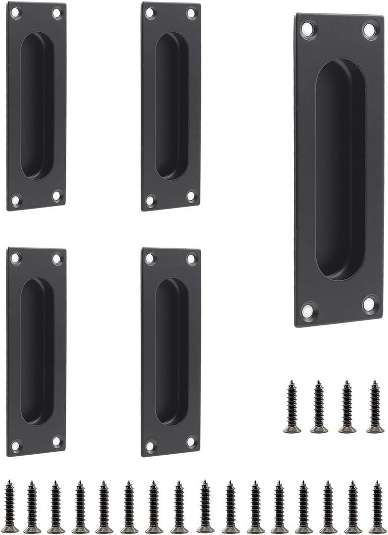 5Pack Closet Door Pulls,ULIFESTAR Stainless Steel Kitchen Drawer Pulls Cabinet Handles,Recessed Flat Finger Pull Flush Pull,Sliding Barn Door Hardware with Screws Rectangle Front Hole Black120x40x11mm