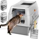 Tom & Sora Creations Stainless Steel Sifting Litter Box, Sifting Cat Litter Box for Pine Pellets and Clay Litter, Multifunctional, Low Maintenance, Odor Free, Leak Free, Enclosed, XL, Grey