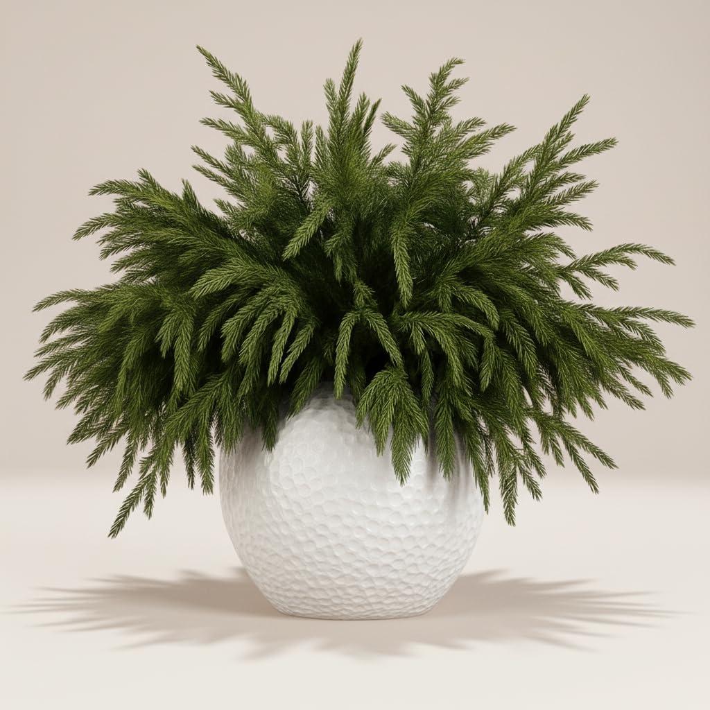 16 Pack Real Touch Norfolk Pine Branches  18" Artificial Pine Stems for Christmas Decor, Faux Greenery Picks for DIY Wreaths, Garlands, Vase Arrangements, Holiday Indoor & Outdoor Decorations