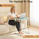 Folding Tv Tray Table,6 Height Adjustable Dinner Snack Slide Under Couch Side Table, Portable Foldable C-Shaped End Table for Eating with Sturdy MDF Top,No Assembly(Sea Blue+Silver), 14.8" x 20.3" x 17.3"
