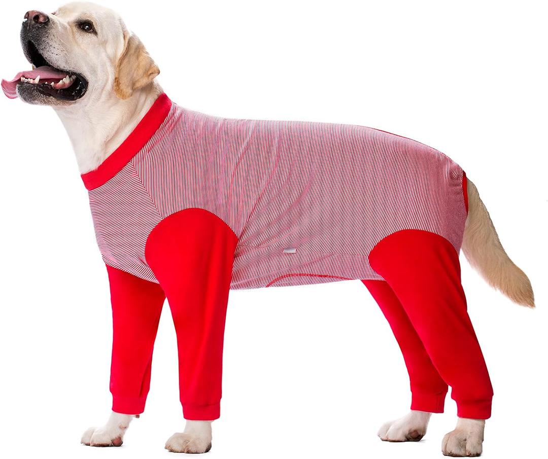 Yeapeeto Dog Onesie Surgery Recovery Suit for Large Medium Bodysuit Dogs Pajamas PJS Full Body for Shedding, Prevent Licking, Wound Protection, Cone Alternative (2XL, Red)