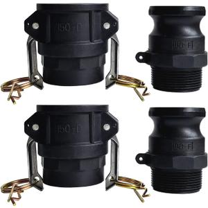 1-1/2 Inch Camlock Fittings Type D & F Polypropylene Cam and Groove Hose Fitting Kit with 1-1/2" Female & Male Camlock x 1-1/2" NPT Female & Male, Cam and Groove Hose Couplings (2 Sets/ 4 Pcs)
