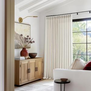 Extra Wide Pinch Pleat 100 x 102 Inch Linen Curtains for Living Room Cream Ivory Light Filtering Semi Sheer Pleated Curtains for Patio Glass Sliding Door Dining Bedroom Large Window 100x102 1 Panel (Natural)