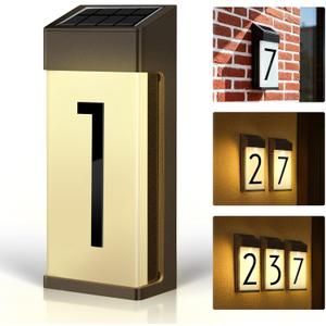 Solar Lighted House Numbers, Number 1, Outside Address Sign, Precision Aluminum Frosted Glass Construction, Automatic LED Illumination, Waterproof, Rust-Resistant(8IN)