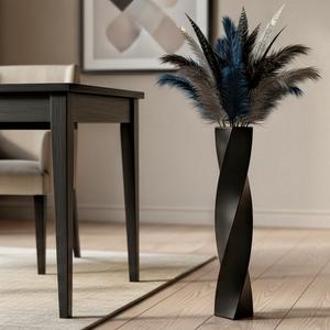 Tall Black Resin Floor Vase - 23.6 Inch Modern Square Twist Vases for Home Decor, Large Decorative Vase for Dried Flowers, Pampas Grass, Centerpiece - Matte Finish