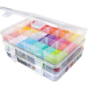 CGCG 3 Pack 7.9 x 5.8 inch Plastic Organizer Box with Adjustable Dividers 18 Grids Clear multi Compartment Storage Container Small Case for Beads Crafts Jewelry Fishing Tackles nail charm sticker