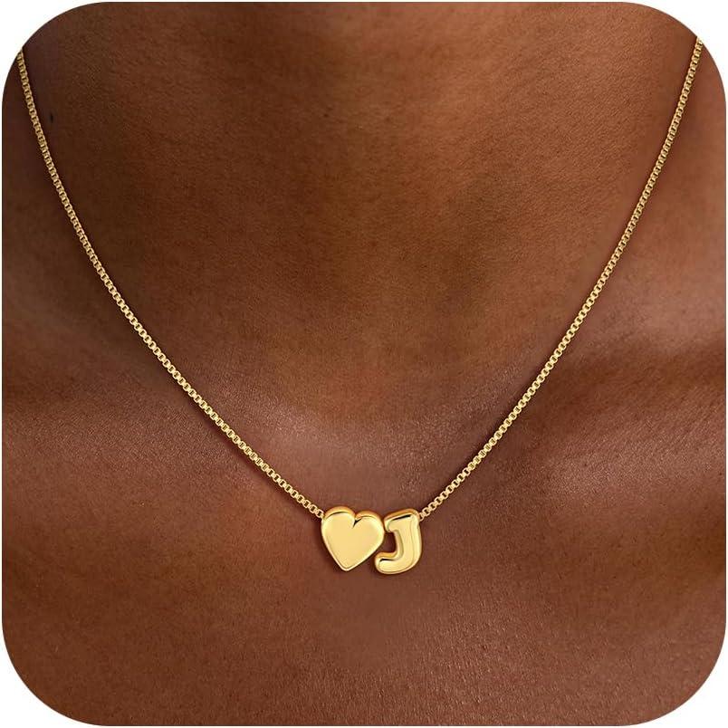 Heart Initial Necklaces for Girls Kids Women - 14K Gold Plated Dainty Heart A-Z Initial Letter Necklace Teen Girls Gifts Trendy Stuff Birthday Gifts for 5 6 7 8 9 10 Year Old Girls Gifts (J)