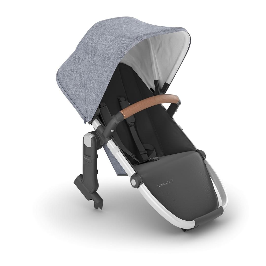 UPPAbaby RumbleSeat V2+ Second Lower Seat/Compatible with Vista V2 and Vista V3 / Adapters, Bumper Bar, Bug Shield Included/Gregory (Blue Mlange/Silver Frame/Saddle Leather)