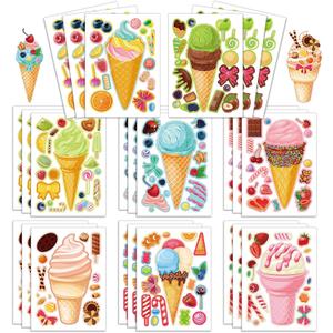 24 Sheets 8.3''5.9'' Make Your Own Ice Cream Stickers for Toddlers Kids Party Favors, Make a Face Stickers for Kids Activities Supplies Crafts
